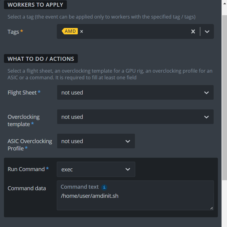 Schedule settings in HiveOS