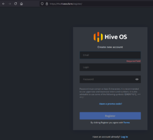 HiveOS Login Page